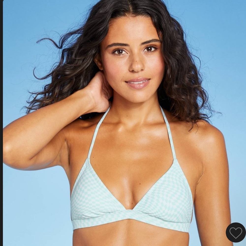 Blue & White Checkered Bikini Top (Size LARGE)